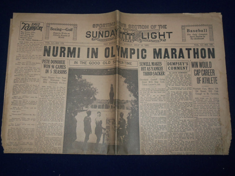 1931 JULY 12 SAN ANTONIO SUNDAY LIGHT SPORT SECTION - NURMI IN OLYMPIC - NP 972J