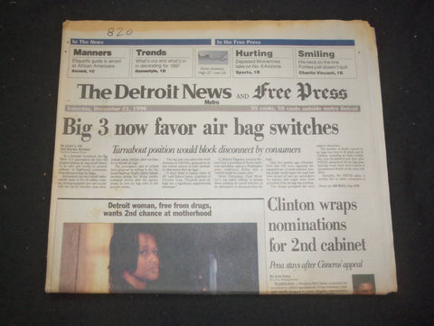 1996 DEC 21 DETROIT NEWS/FREE PRESS NEWSPAPER - BIG 3 AIR BAG SWITCH - NP 7724