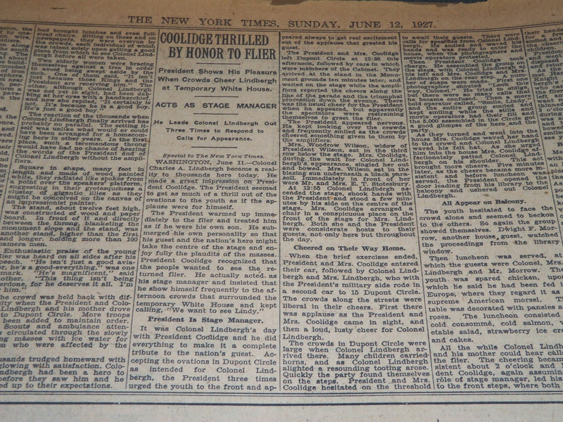 1927 JUNE 12 NEW YORK TIMES - NATION PAY ITS HOMAGE TO LINDBERGH - NT 5067