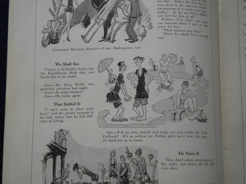 1928 JULY 28 JUDGE MAGAZINE - DR. SEUSS ILLUSTRATIONS - A BATHING GIRL - B 436Y