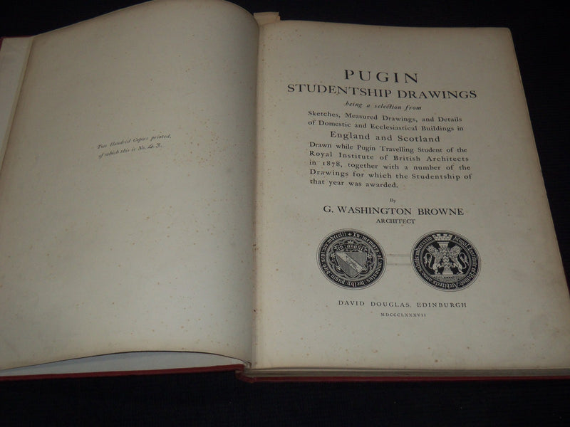1887 PUGIN STUDENTSHIP DRAWINGS VOLUME #43 OF 200 - G. WASHINGTON BROWNE - Z 285