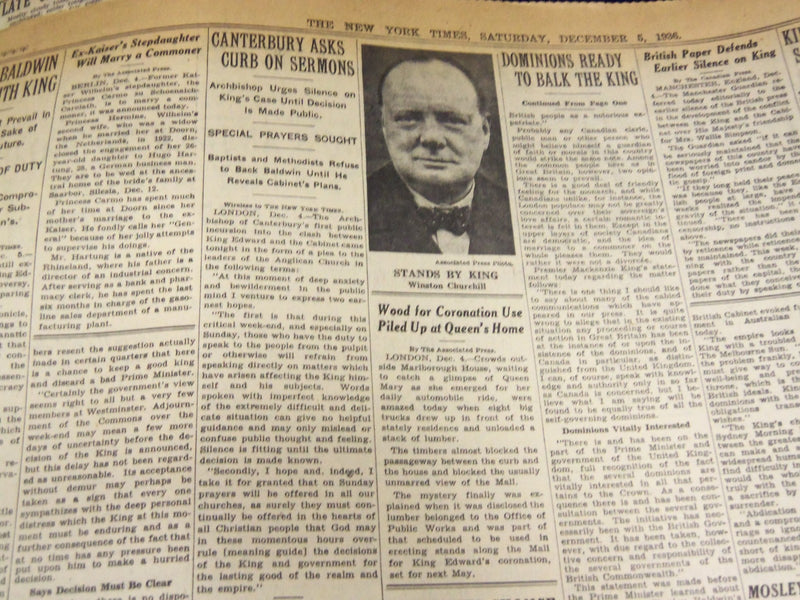 1936 DEC 5 NEW YORK TIMES - CABINET HEARS KING'S ANSWER TO BALDWIN - NT 2121