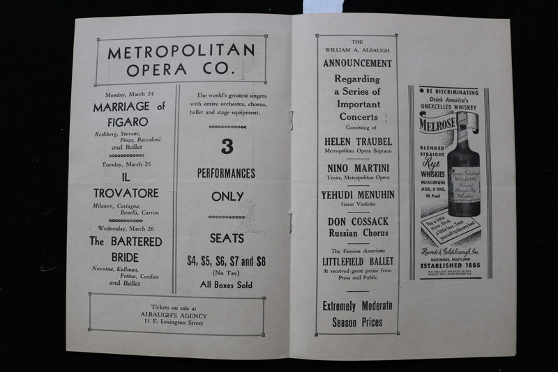 1941 MARCH 14 NELSON EDDY CONCERT PROGRAM & STUB - LYRIC THEATRE - K 2803