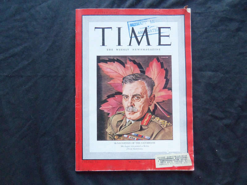 1942 AUGUST 10 TIME MAGAZINE - GENERAL MCNAUGHTON OF THE CANADIANS - T 826