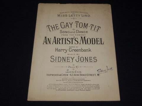 1895 THE GAY TOM-TIT SHEET MUSIC - MISS LETTY LIND - SIDNEY JONES - SP 887G