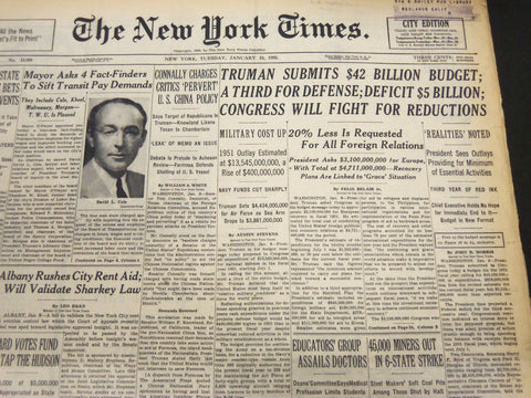 1950 JANUARY 10 NEW YORK TIMES - TRUMAN SUBMITS $42 BILLION BUDGET - NT 5142