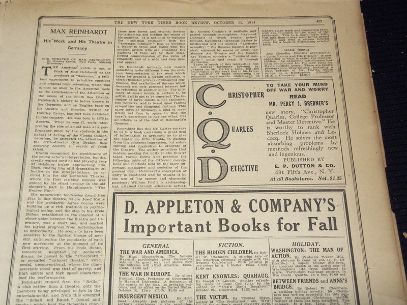1914 NEW YORK TIMES NEWSPAPER BOOK REVIEW SECTIONS LOT OF 17 ISSUES - O 3221C