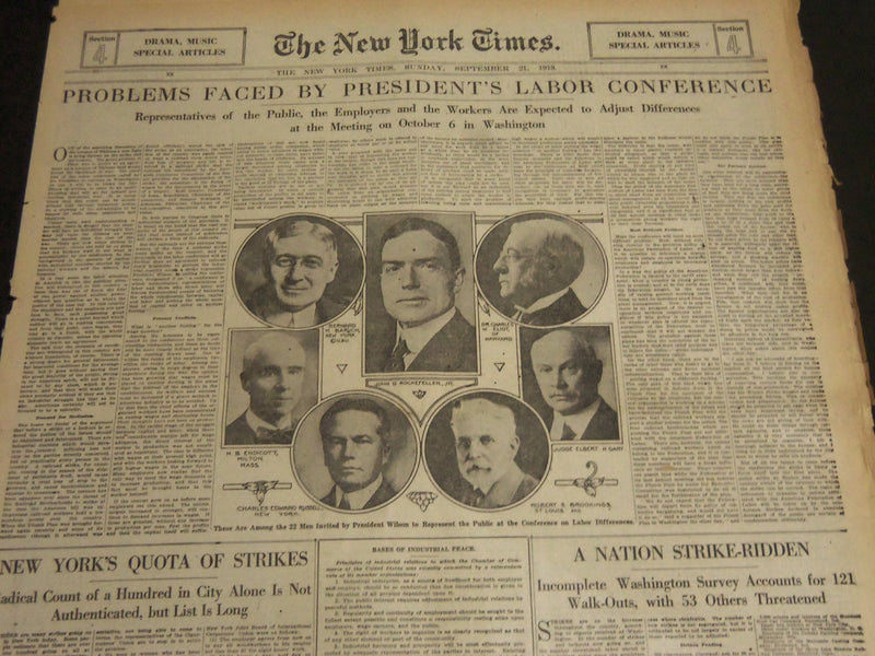 1919 SEPT 21 NY TIMES DRAMA SECTION - PROBLEMS FACED BY PRESIDENT - NT 7100