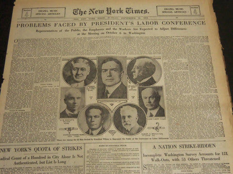 1919 SEPT 21 NY TIMES DRAMA SECTION - PROBLEMS FACED BY PRESIDENT - NT 7100