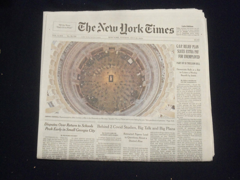 2020 JULY 28 NEW YORK TIMES-G.O.P. RELIEF PLAN SLICES EXTRA PAY FOR UNEMPLOYMENT
