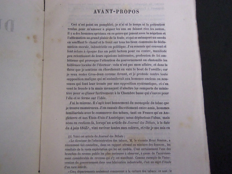 1846 DE LA QUESTION DU TABAC BOOK BY EUGENE LARRIEU - FRENCH - DEUXIEME - J 4637