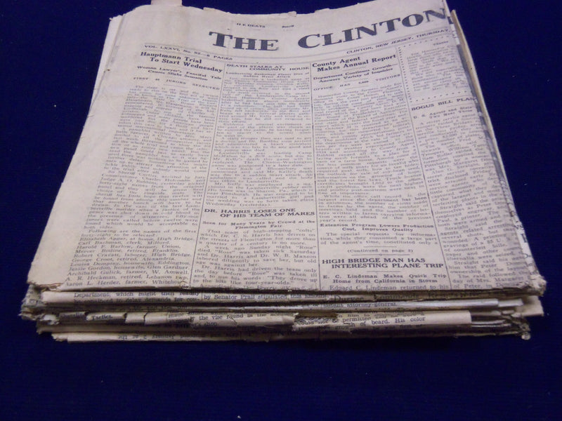1934 HUNTERDON COUNTY DEMOCRAT LINDBERGH HAUPTMANN NEWSPAPER LOT OF 6 - O 129