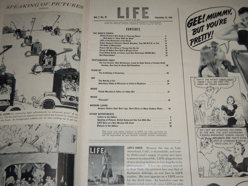 1939 DECEMBER 25 LIFE MAGAZINE - MERRY CHRISTMAS COVER - L 162