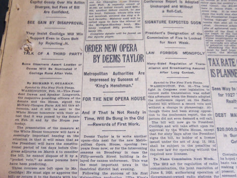 1927 FEBRUARY 19 NEW YORK TIMES - ORDER NEW OPERA BY DEEMS TAYLOR - NT 6801