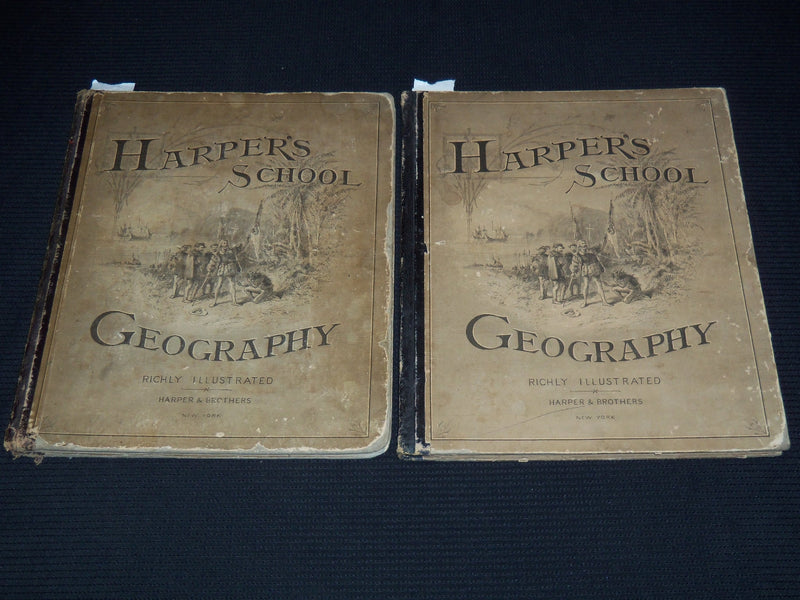 1879-1880 HARPER'S SCHOOL GEOGRAPHY ILLUSTRATED BOOKS LOT OF 2 - KD 7987