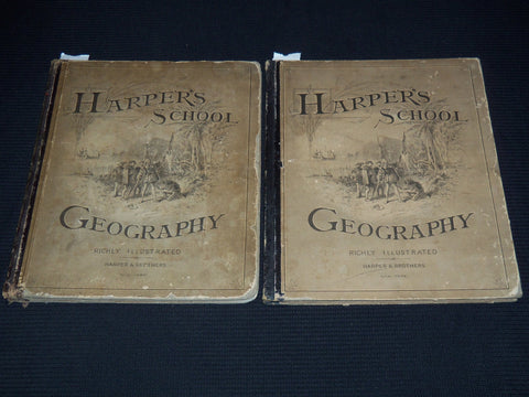 1879-1880 HARPER'S SCHOOL GEOGRAPHY ILLUSTRATED BOOKS LOT OF 2 - KD 7987