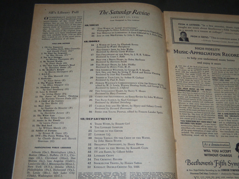 1955 JAN 15 SATURDAY REVIEW OF LITERATURE MAGAZINE - ALBERT SCHWEITZER - ST 4934