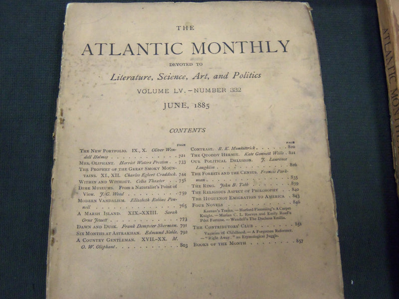 1885 THE ATLANTIC MONTHLY MAGAZINE LOT 8 ISSUES - STORIES & ARTICLES - WR 318
