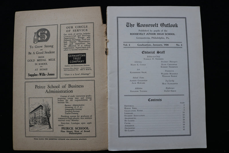 1925-1926 ROOSEVELT JUNIOR HS OUTLOOK MAGAZINE- GERMANTOWN, PA- LOT OF 7- K 2443