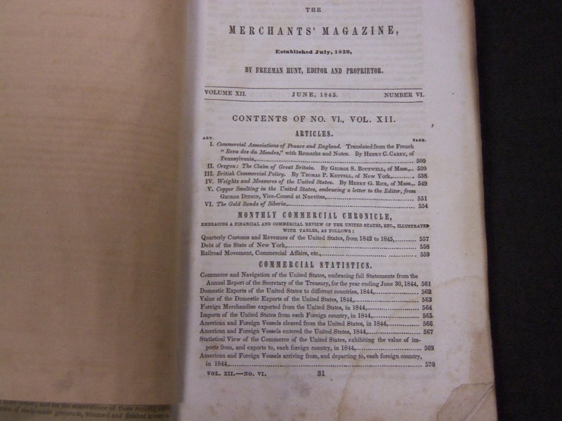 1845 HUNT'S MERCHANTS MAGAZINE AND COMMERCIAL REVIEW LOT OF 6 - WR 241N