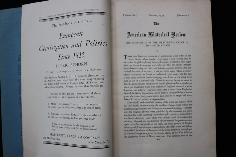 1935 JANUARY THE AMERICAN HISTORICAL REVIEW QUARTERLY SOFTCOVER BOOK - K 2915