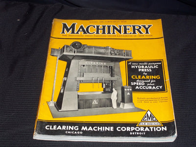 1940 AUGUST MACHINERY MAGAZINE - CLEARING HYDRAULIC PRESS FRONT COVER - E 5152