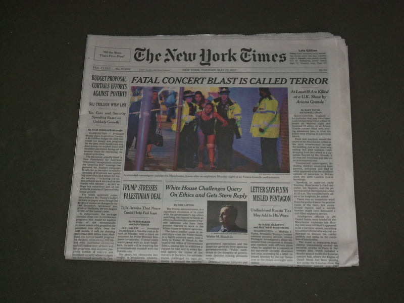 2017 MAY 23 NEW YORK TIMES - FATAL MANCHESTER CONCERT BLAST IS CALLED TERROR