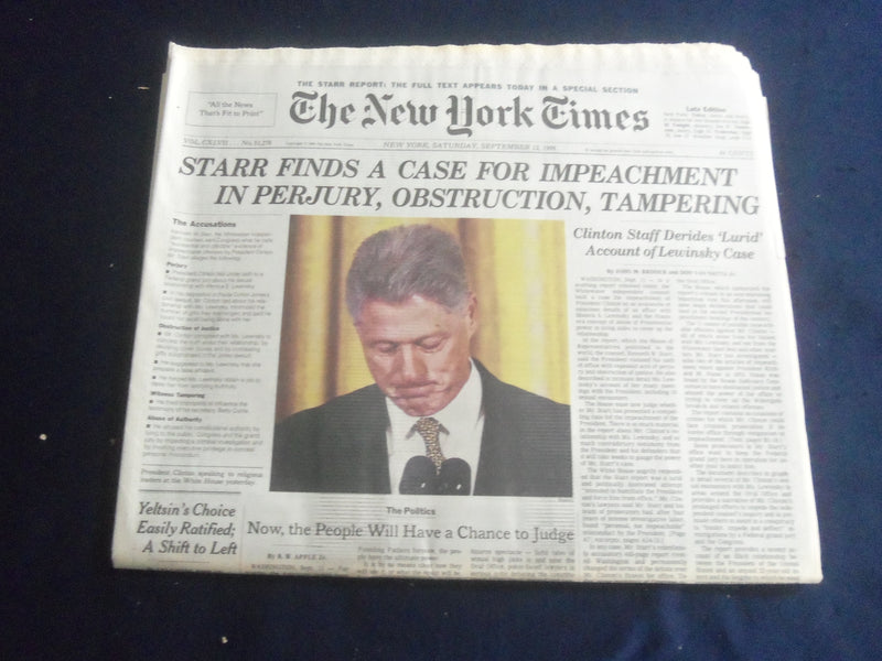1998 SEPTEMBER 12 NEW YORK TIMES - STARR FINDS A CASE FOR IMPEACHMENT - NP 5651