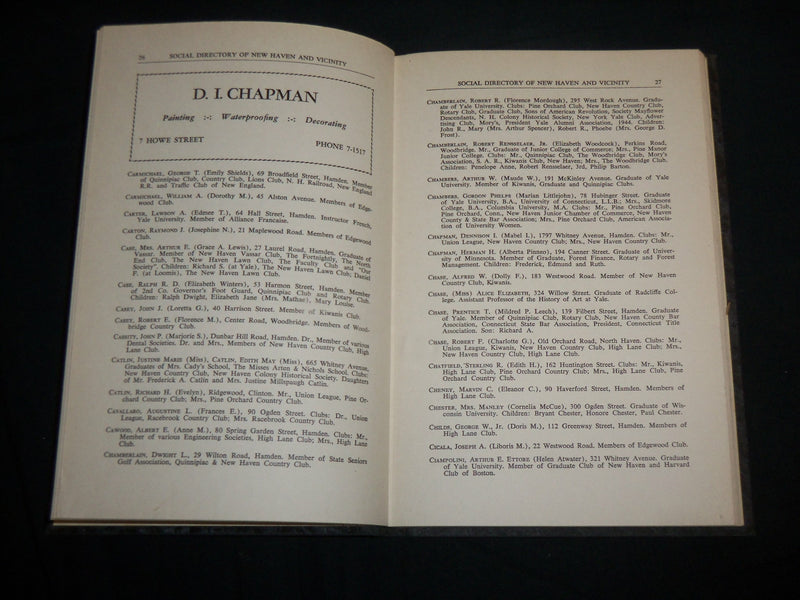 1951 THE SOCIAL DIRECTORY OF NEW HAVEN AND VICINITY HARDCOVER BOOK - KD 6901