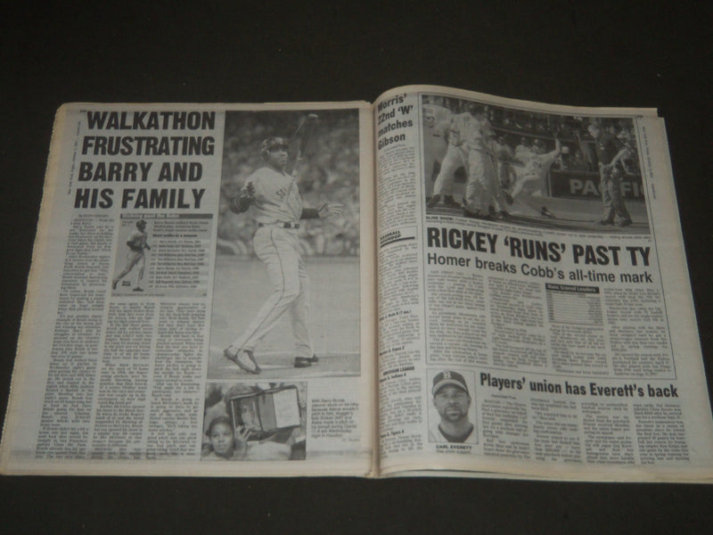 2001 OCTOBER 5 NY POST NEWSPAPER - TY BREAKER RICKEY MOVES PAST COBB - NP 2571