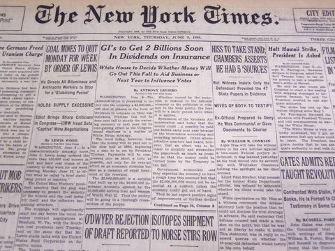 1949 JUNE 9 NEW YORK TIMES - HISS TO TAKE STAND FILM COMMUNISTS IN FBI - NT 1500