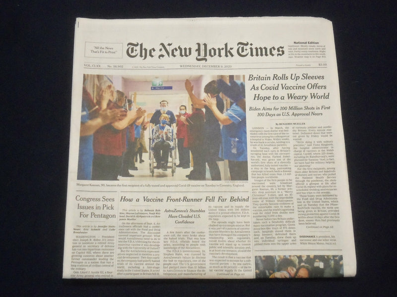 2020 DECEMBER 9 NEW YORK TIMES - BRITAIN VACCINATES 1ST PERSON - MARGARET KEENAN
