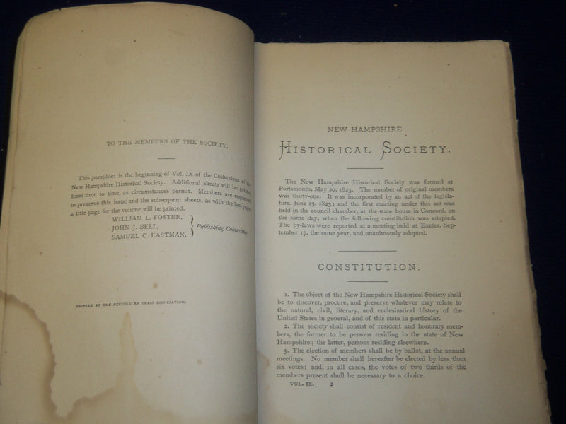 1872-1873 NEW HAMPSHIRE HISTORICAL SOCIETY PROCEEDINGS - SEMI-CENTENNIAL- J 4414