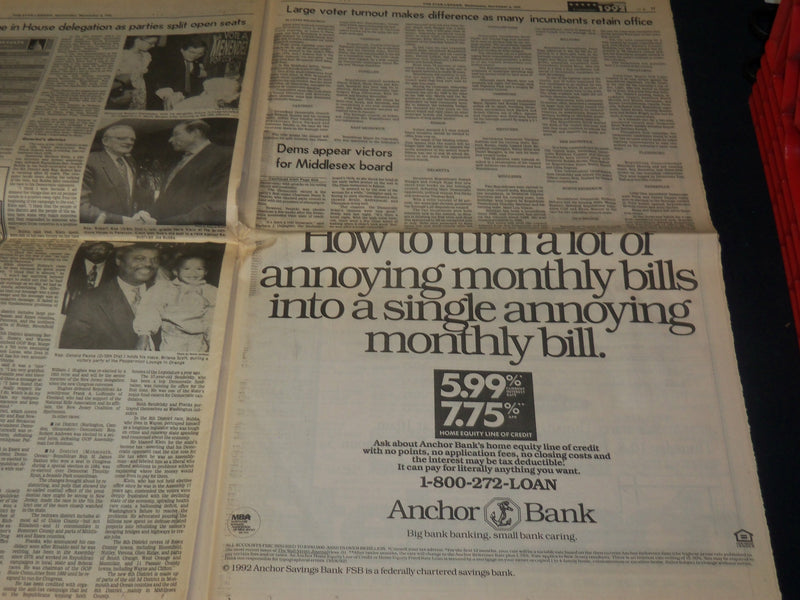 1992 NOVEMBER 4 THE STAR-LEDGER NEWSPAPER - CLINTON ROUTS BUSH - NP 4907