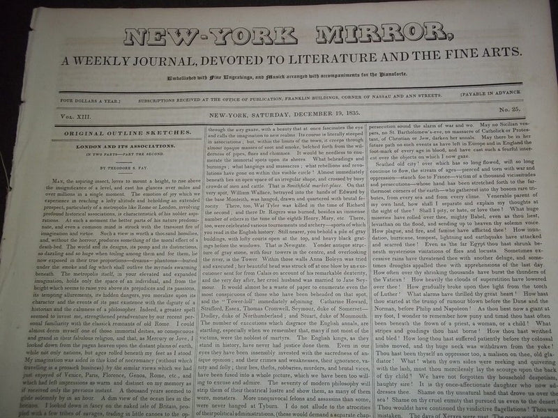 1835 THE NEW-YORK MIRROR NEWSPAPER LOT OF 29 - VOL 12-13- SHEET MUSIC+ - NP 1495
