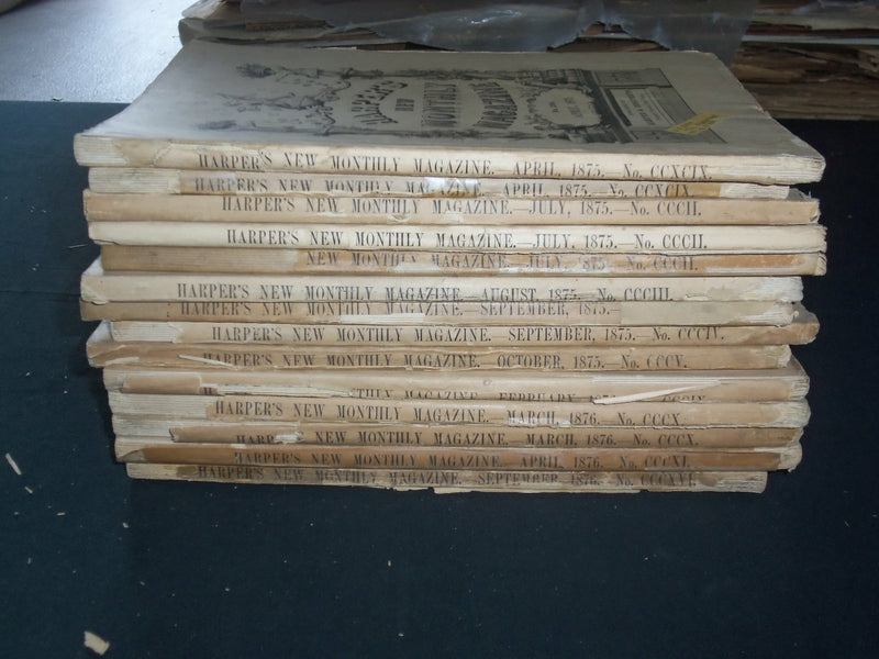 1875-76 HARPER'S MONTHLY MAGAZINE-LOT 14 ISSUES-NICE ILLUSTRATIONS & ADS-WR 364H
