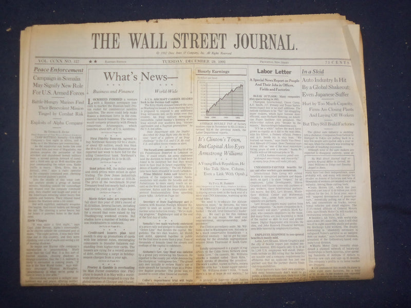 1992 DEC 29 THE WALL STREET JOURNAL - CAMPAIGN IN SOMALIA, NEW U.S. ROLE- WJ 386