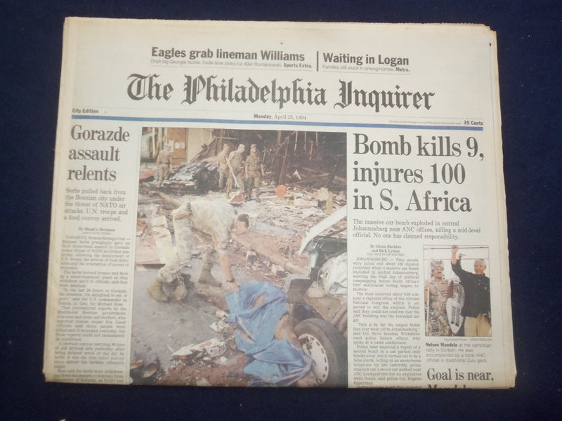 1994 APRIL 25 PHILADELPHIA INQUIRER-BOMB KILLS 9, INJURES 100 S. AFRICA- NP 7150