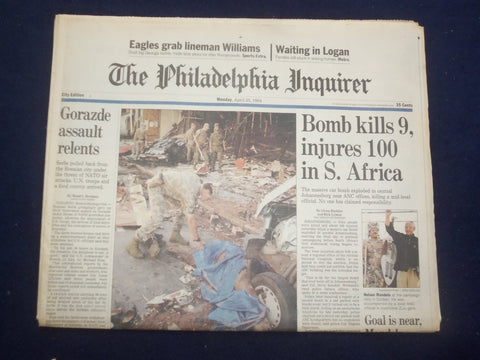 1994 APRIL 25 PHILADELPHIA INQUIRER-BOMB KILLS 9, INJURES 100 S. AFRICA- NP 7150