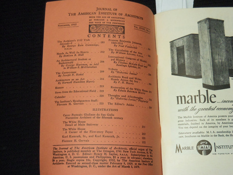 1952 NOVEMBER AMERICAN INSTITUTE OF ARCHITECTS JOURNAL - GEORGE CUMMINGS - K 653