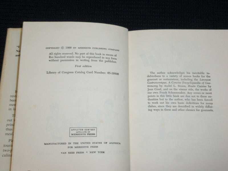 1966 HOW TO READ A FRENCH MENU BOOK INSCRIBED BY MARTIN DALE - FIRST EDN- J 6881