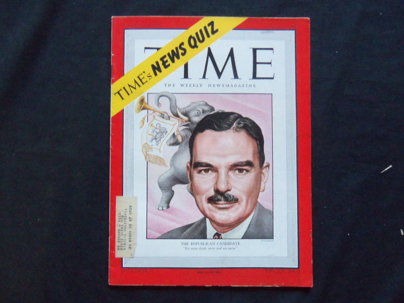 1948 JULY 5 TIME MAGAZINE - THOMAS E. DEWEY, REPUBLICAN CANDIDATE - T 1129
