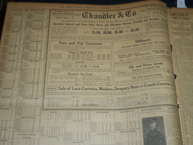 1908 NOV 4 THE BOSTON HERALD - JUDGE TAFT WINS WITH 319 VOTES - BH 241
