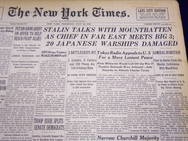 1945 JUL 26 NEW YORK TIMES - STALIN TALKS WITH MOUNT BATTEN - NT 387