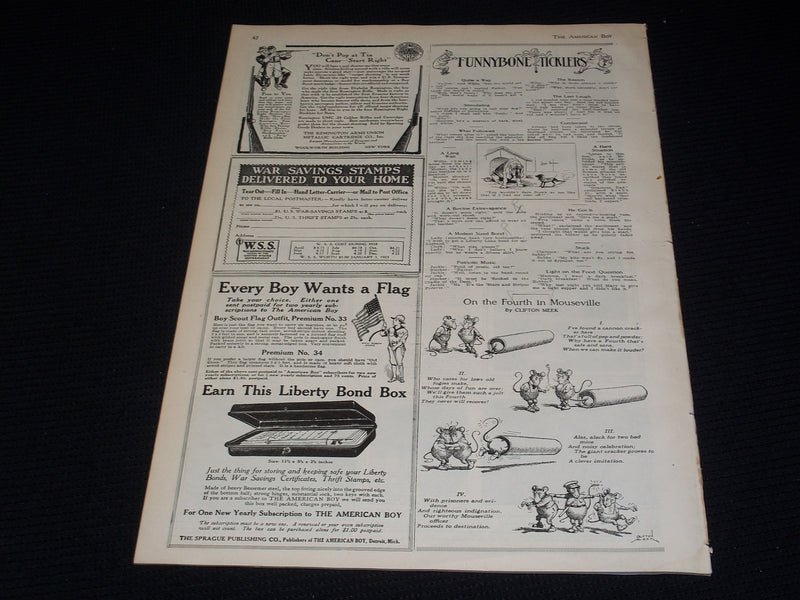 1918 JULY THE AMERICAN BOY MAGAZINE NICE ILLUSTRATED COVER - E 2397