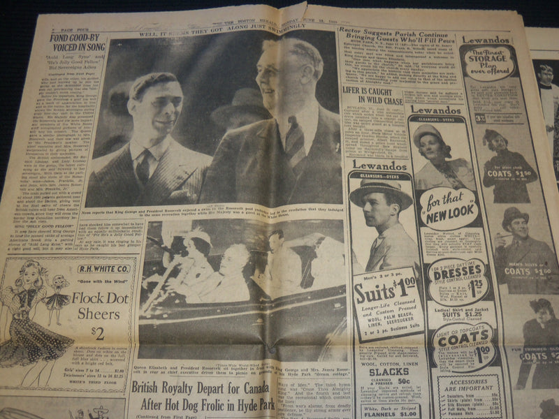 1939 JUNE12 BOSTON HERLAD NEWSPAPER - ROYALTY SPEED TO CANADA - NP 4251Y