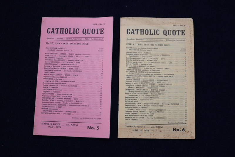 1973 CATHOLIC QUOTE MONTHLY MAGAZINE - LOT OF 5 - O 3632