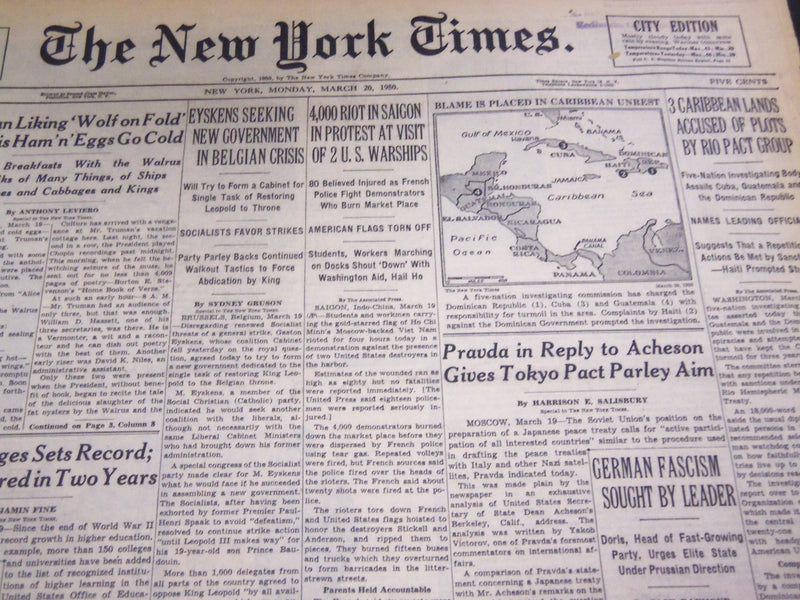 1950 MARCH 20 NEW YORK TIMES - 4,000 RIOT IN SAIGON - NT 4721