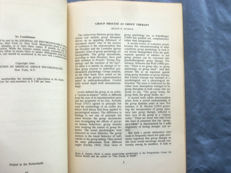 1965 THE JOURNAL OF PSYCHOANALYSIS IN GROUPS SOFTCOVER BOOK BY - K 300