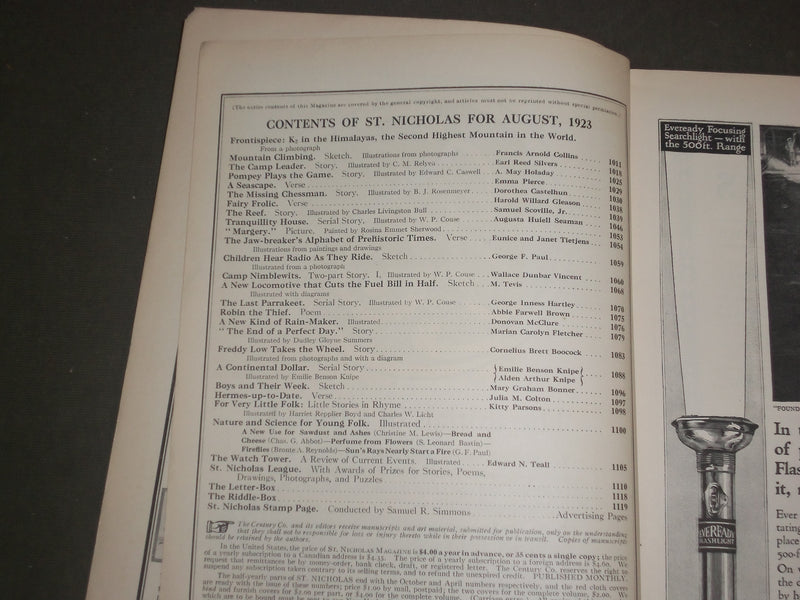 1923 AUGUST ST. NICHOLAS MAGAZINE - ILLUSTRATIONS, STORIES & ADS - B 4632